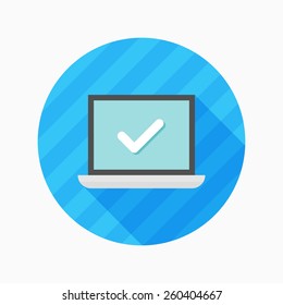 Laptop flat icon with long shadow on blue circle background , vector illustration , eps10
