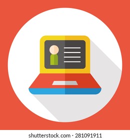 Laptop flat icon with long shadow