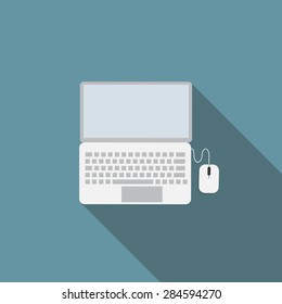 Laptop Flat Icon with Long Shadow, Vector Illustration Eps10 