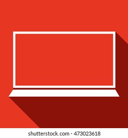 Laptop flat icon over red background, vector illustration