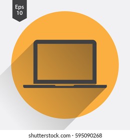 Laptop Flat Icon. Simple Sign Of Technology. Realistic Modern Laptop Symbol. Isolated On Colored Background. Mock Up Vector Illustration