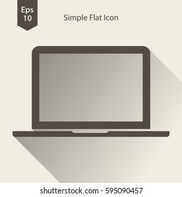Laptop Flat Icon. Simple Sign Of Technology. Realistic Modern Laptop Symbol. Isolated On Colored Background. Mock Up Vector Illustration