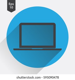 Laptop Flat Icon. Simple Sign Of Technology. Realistic Modern Laptop Symbol. Isolated On Colored Background. Mock Up Vector Illustration