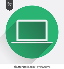 Laptop Flat Icon. Simple Sign Of Technology. Realistic Modern Laptop Symbol. Isolated On Colored Background. Mock Up Vector Illustration
