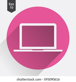 Laptop Flat Icon. Simple Sign Of Technology. Realistic Modern Laptop Symbol. Isolated On Colored Background. Mock Up Vector Illustration