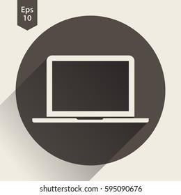 Laptop Flat Icon. Simple Sign Of Technology. Realistic Modern Laptop Symbol. Isolated On Colored Background. Mock Up Vector Illustration