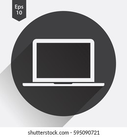 Laptop Flat Icon. Simple Sign Of Technology. Realistic Modern Laptop Symbol. Isolated On Colored Background. Mock Up Vector Illustration