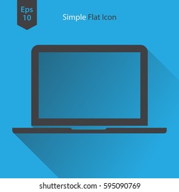 Laptop Flat Icon. Simple Sign Of Technology. Realistic Modern Laptop Symbol. Isolated On Colored Background. Mock Up Vector Illustration