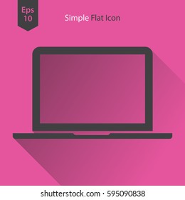 Laptop Flat Icon. Simple Sign Of Technology. Realistic Modern Laptop Symbol. Isolated On Colored Background. Mock Up Vector Illustration