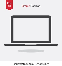 Laptop Flat Icon. Simple Sign Of Technology. Realistic Modern Laptop Symbol. Isolated On Colored Background. Mock Up Vector Illustration