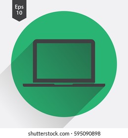 Laptop Flat Icon. Simple Sign Of Technology. Realistic Modern Laptop Symbol. Isolated On Colored Background. Mock Up Vector Illustration