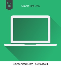 Laptop Flat Icon. Simple Sign Of Technology. Realistic Modern Laptop Symbol. Isolated On Colored Background. Mock Up Vector Illustration