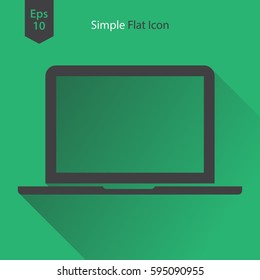 Laptop Flat Icon. Simple Sign Of Technology. Realistic Modern Laptop Symbol. Isolated On Colored Background. Mock Up Vector Illustration