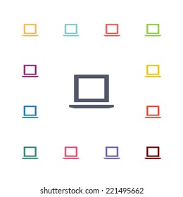 laptop flat icons set. Open round colorful buttons. Vector 