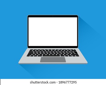 Laptop flat. Mockup modern laptop with blank screen. Opened computer screen with keyboard. Vector illustration.