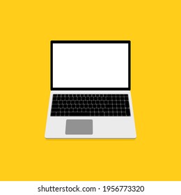 Laptop flat on yellow background. Vector illustration.