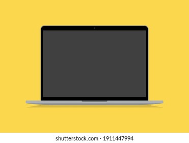 Laptop Flat. Opened Computer Front View. Mockup Modern Laptop With Blank Screen. Vector Illustration.