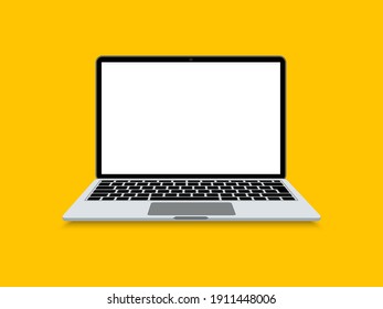 Laptop flat. Opened computer screen with keyboard. Mockup modern laptop with blank screen. Vector illustration.