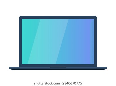Laptop in flat style. Computer with empty screen, blank copy space on computer. Laptop front view. Vector illustration