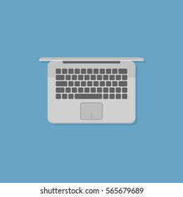 Laptop flat style icon. Top view. Vector illustration.