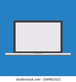 Laptop flat style on blue background vector eps10. Laptop flat style icon. Notebook laptop front view icon