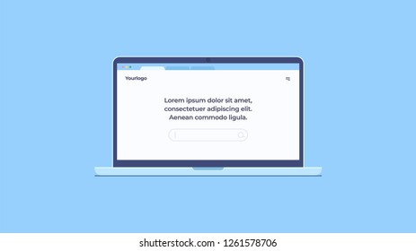 Laptop flat style vector illustration light background with a browser on a screen. Internet surfing. Browsing