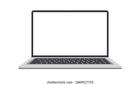 Laptop in flat style with white screen. For advertising design. Isolated on white background. Vector.
