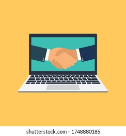 Laptop-Flachvektor mit Handshake-Symbol	
