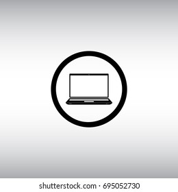 Laptop flat vector icon. Laptop isolated vector sign. Personal computer vector illustration. Connection to PC application round button.