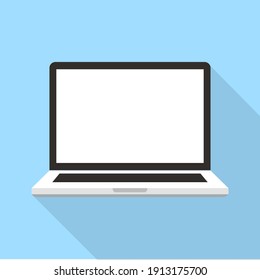 Laptop flat vector icon. Personal computer isolated on background. Portable laptop mock up with long shadow. Vector Illustration.