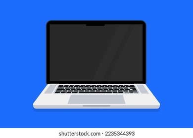 Laptop flat vector illustration. Laptop computer isolated on background. Modern opened computer screen. Blank copy space on modern notebook. Modern digital technology
