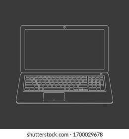  Portátil. Icono de ilustración de vector plano. Símbolo de esquema del equipo elegante aislado en un fondo gris. La pantalla se puede utilizar como lugar de texto y arte. Monitor como marco. Para diseño web, banners.