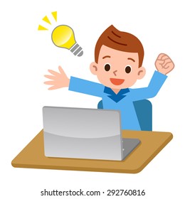 Laptop and floated man of ideas