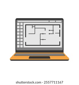 Laptop with Floor Plan Icon Illustration Perfect for architecture, engineering, and construction themes.