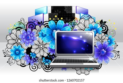 Laptop with flora design