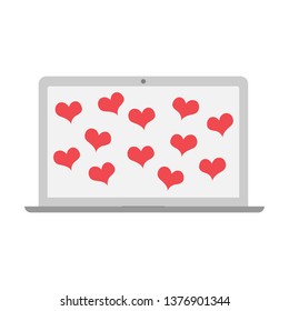 laptop with flying hearts. vector design illustration