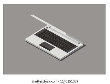 laptop with folded monitor, simple isometric illustration
