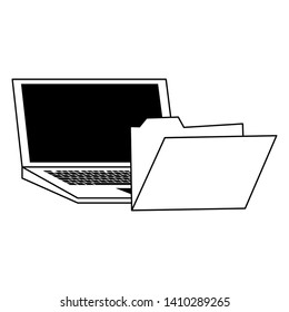 Laptop and folder digital symbols vector illustration graphic design