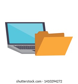 Laptop and folder digital symbols vector illustration graphic design