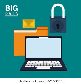 laptop folder file email message padlock