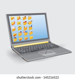 Notebook mit einem Ordnersymbol auf dem Bildschirm