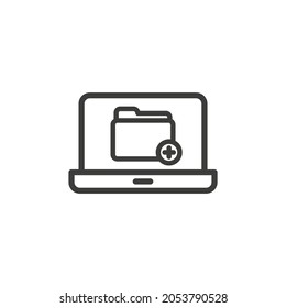 Laptop with folder icon on white background