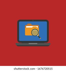 Laptop und Ordner und Lupe Symbol auf screen.Vektorillustration Illustration.