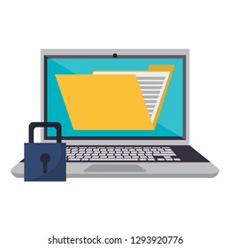 Laptop with folder and padlock Laptop with folder and padlock