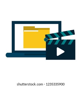 Laptop with folder and video clipboard
