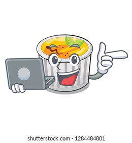 With laptop food creme brule cartoon ready eat
