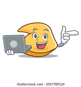 With laptop fortune cookie character cartoon