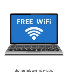 Laptop with free WiFi symbol