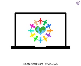 laptop, friends people, icon vector illustration eps10