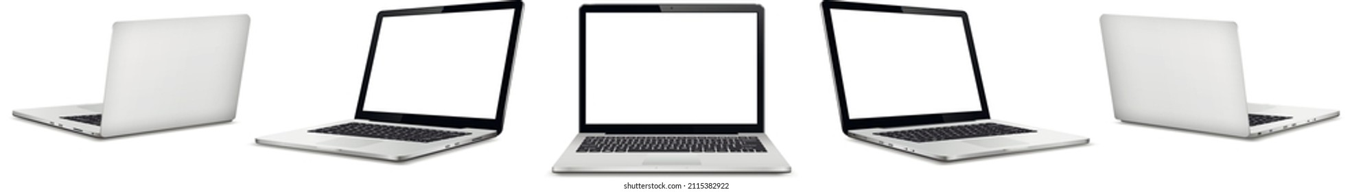 Laptop front and back side mock up isolated - Shutterstock ID 2115382922